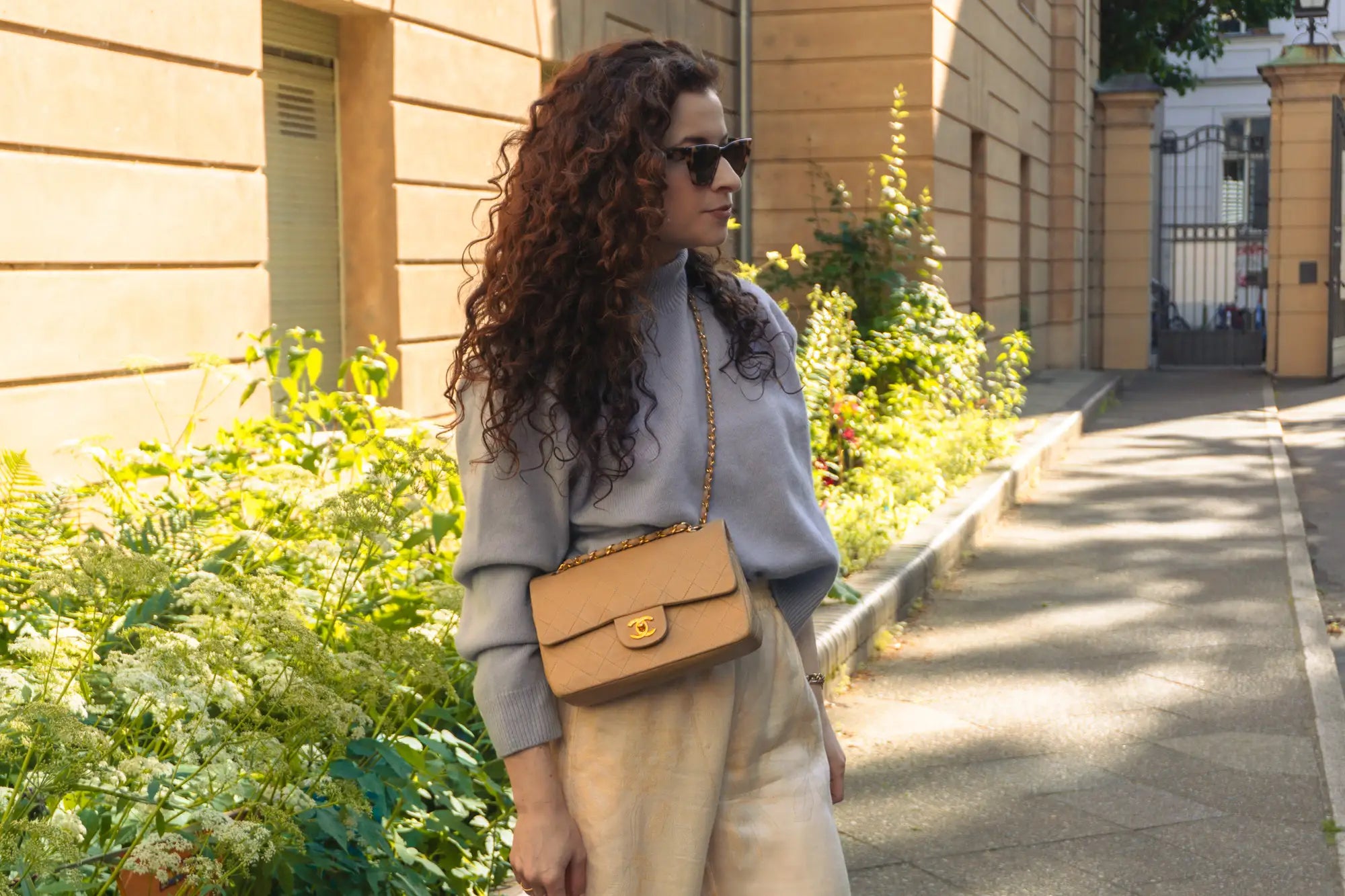beige vintage small classic flap worn cross-body