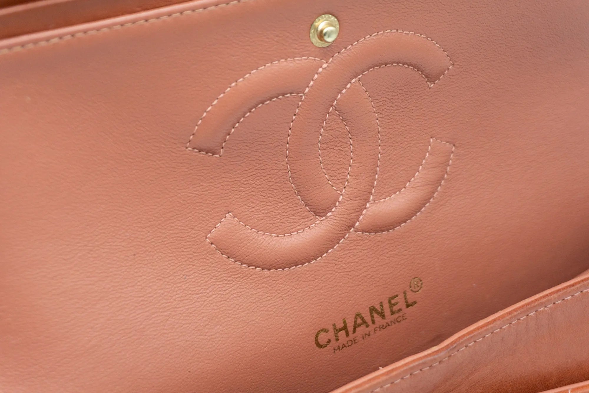 Chanel Medium Classic Flap in rust red inner CC Chanel logo detail