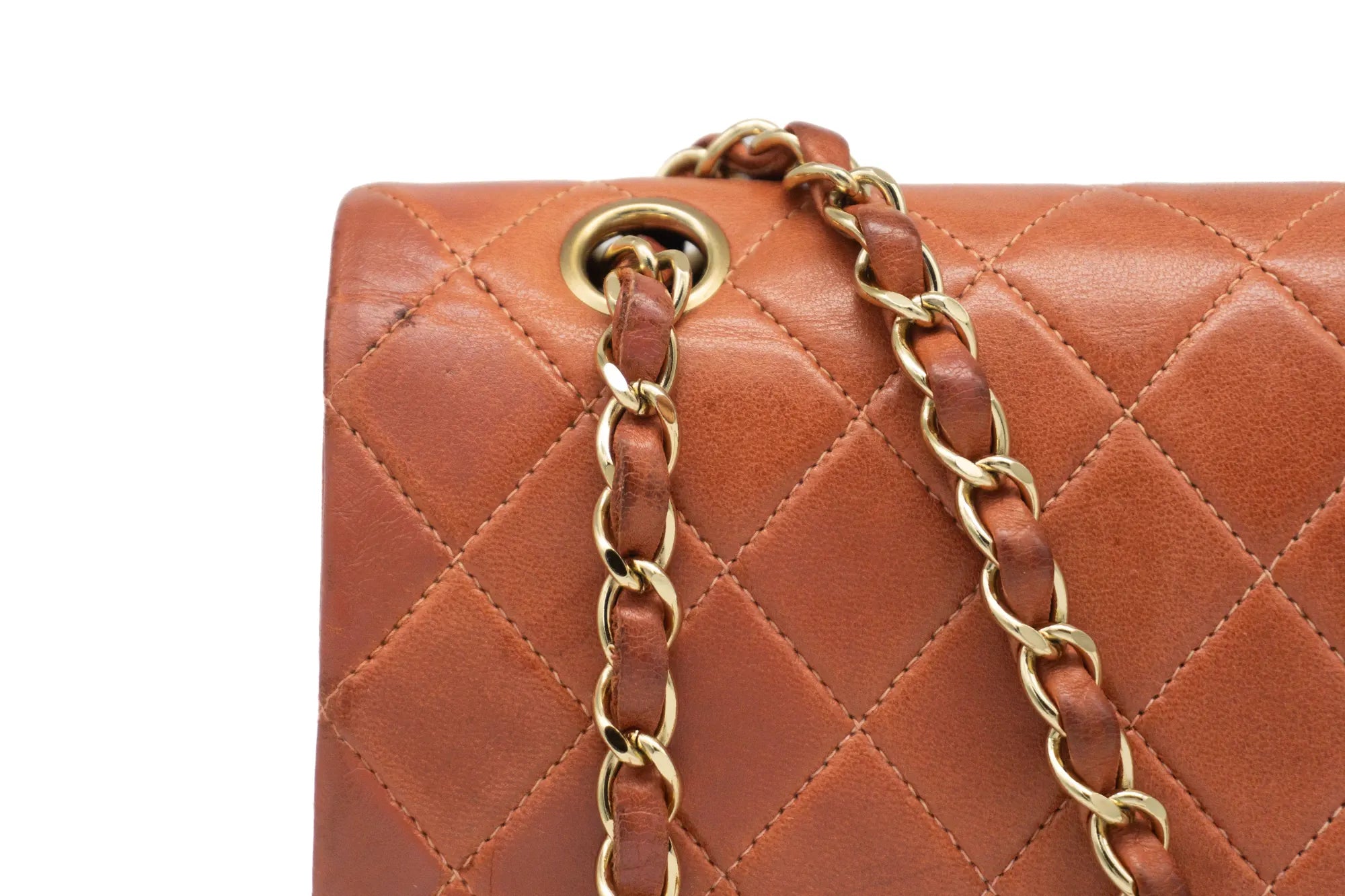 Chanel Medium Classic Flap in rust red chain detail
