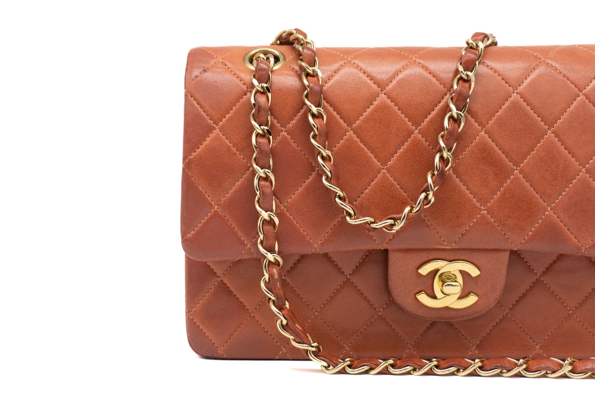 Chanel Medium Classic Flap in rust red front view cut