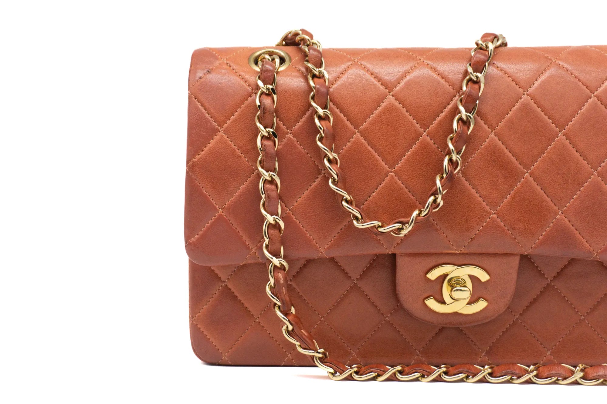 Chanel Medium Classic Flap in rust red front view cut
