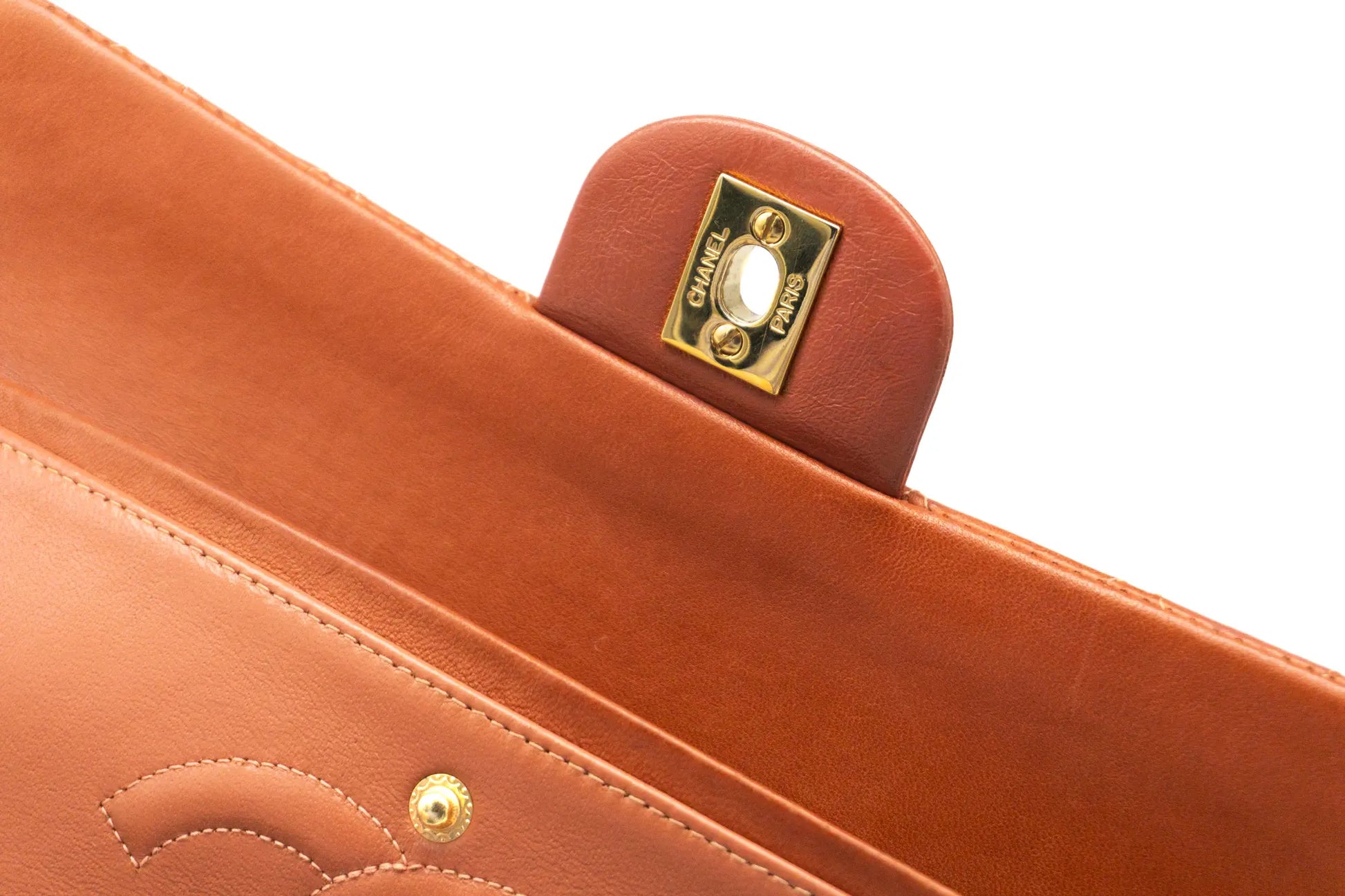 Chanel Medium Classic Flap in rust red hardware detail