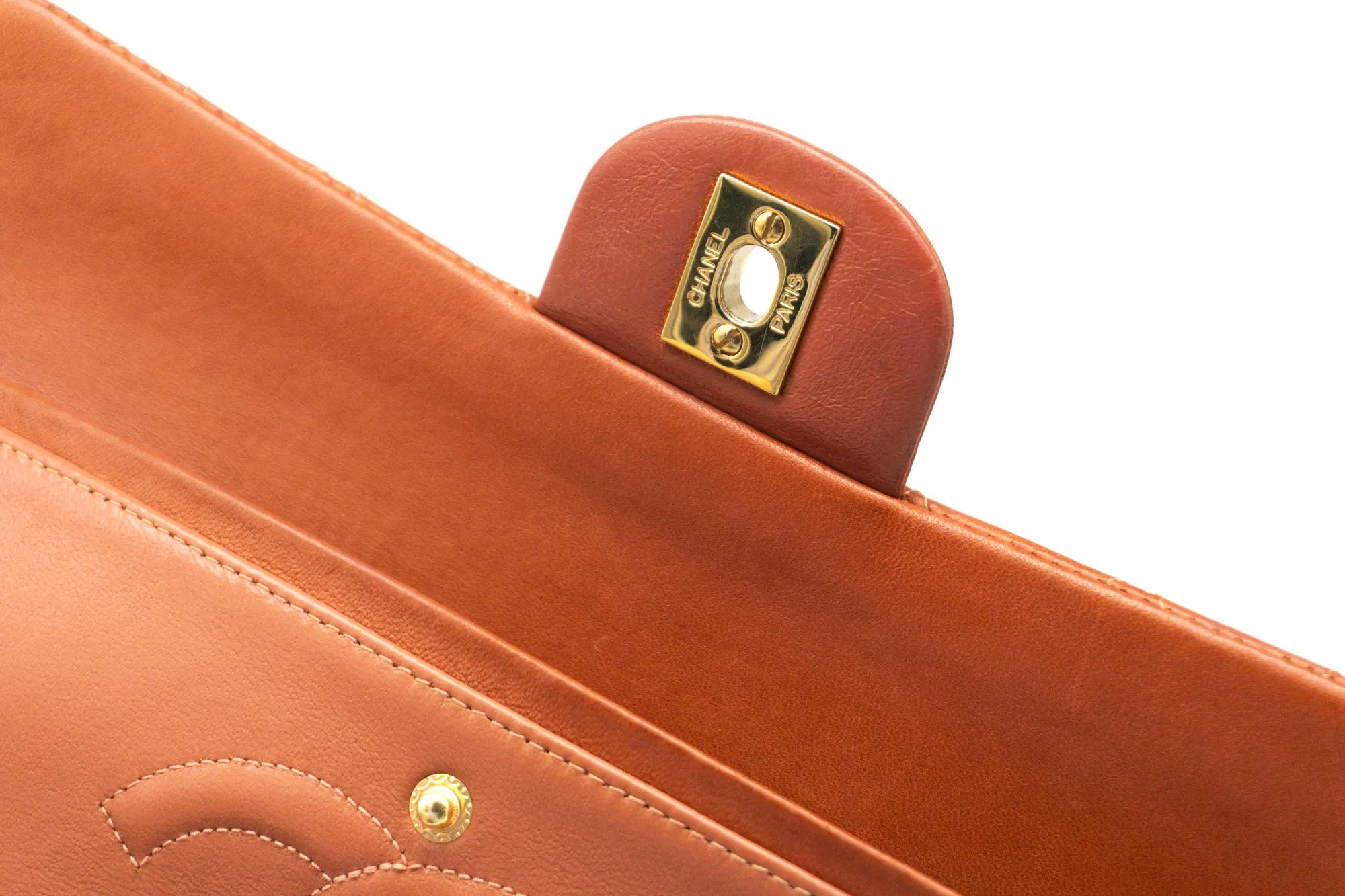 Chanel Medium Classic Flap in rust red hardware detail