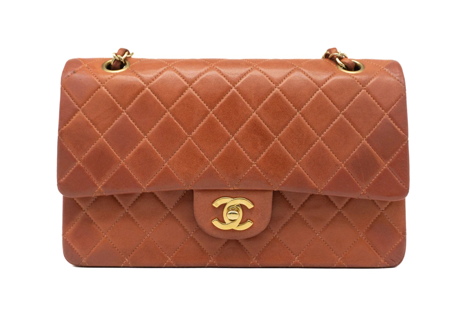 Chanel Medium Classic Flap in brique red front view