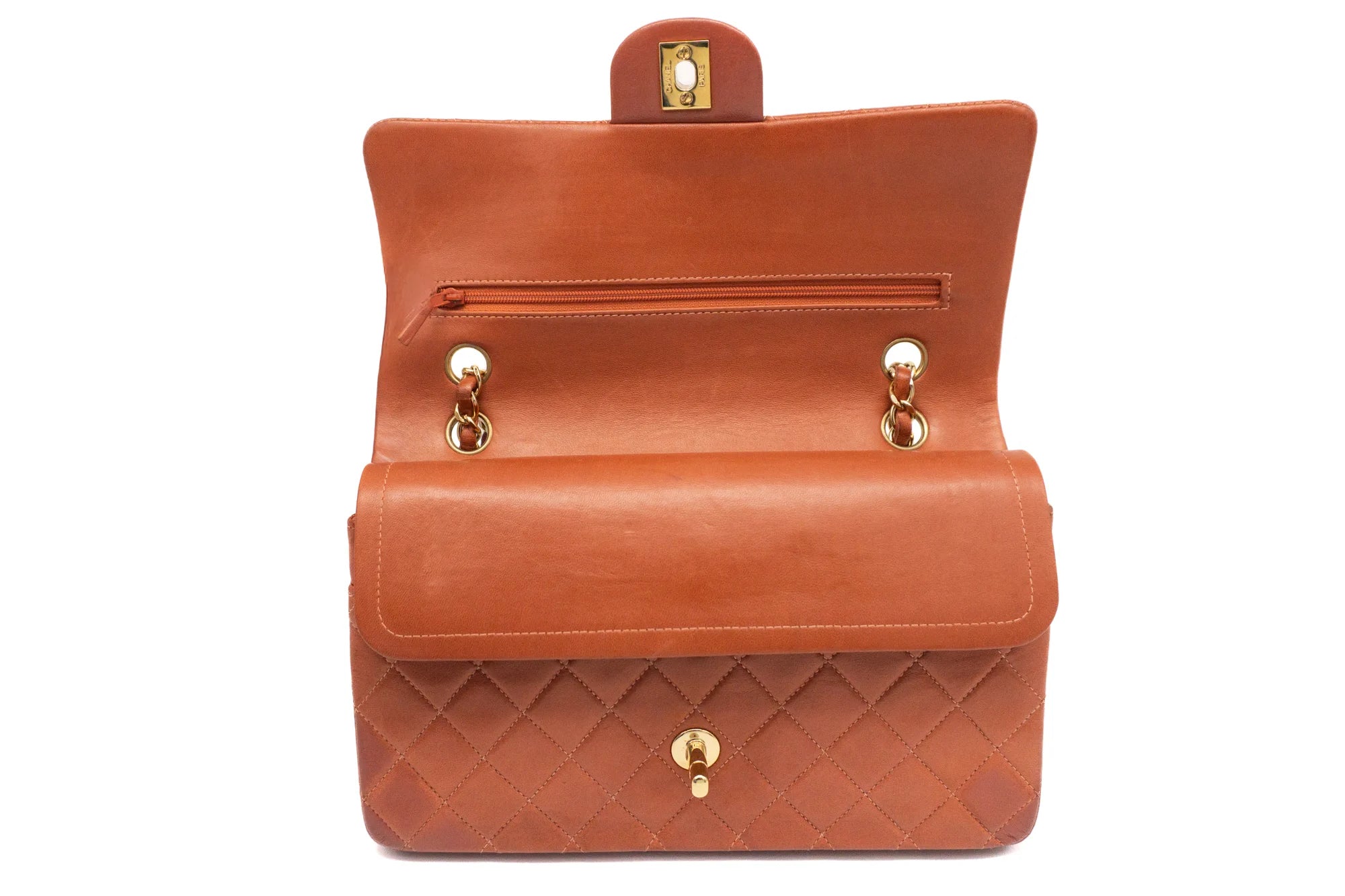 Chanel Medium Classic Flap in rust red outer flap