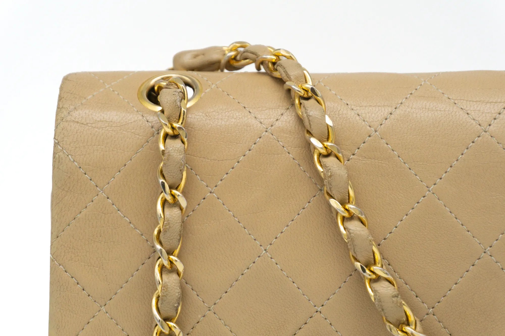 Chanel Small Classic Flap in beige chain detail