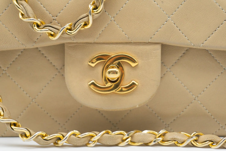 Chanel Small Classic Flap in beige outer CC turnlock detail