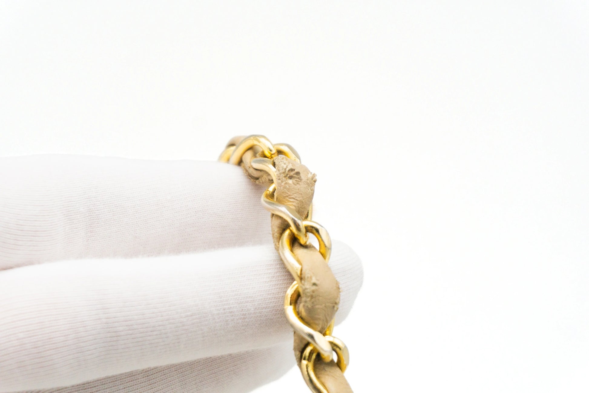 Chanel Small Classic Flap in beige woven chain detail