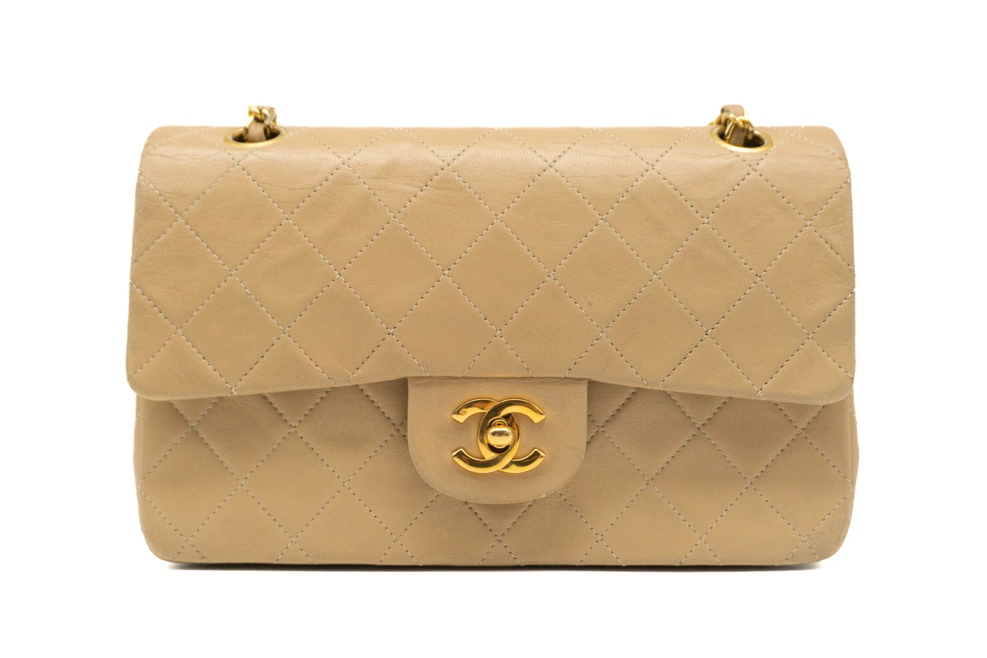 Chanel Small Classic Flap in beige front view