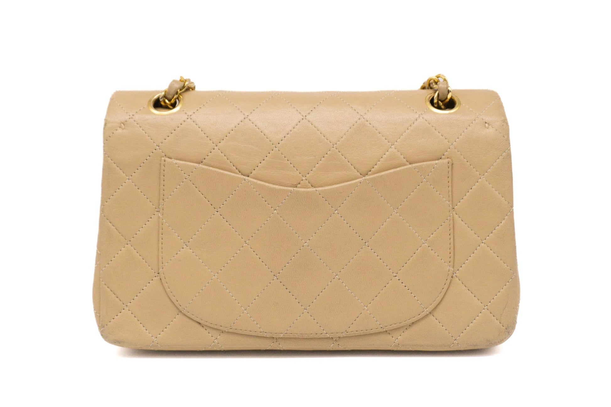Chanel Small Classic Flap in beige rear view