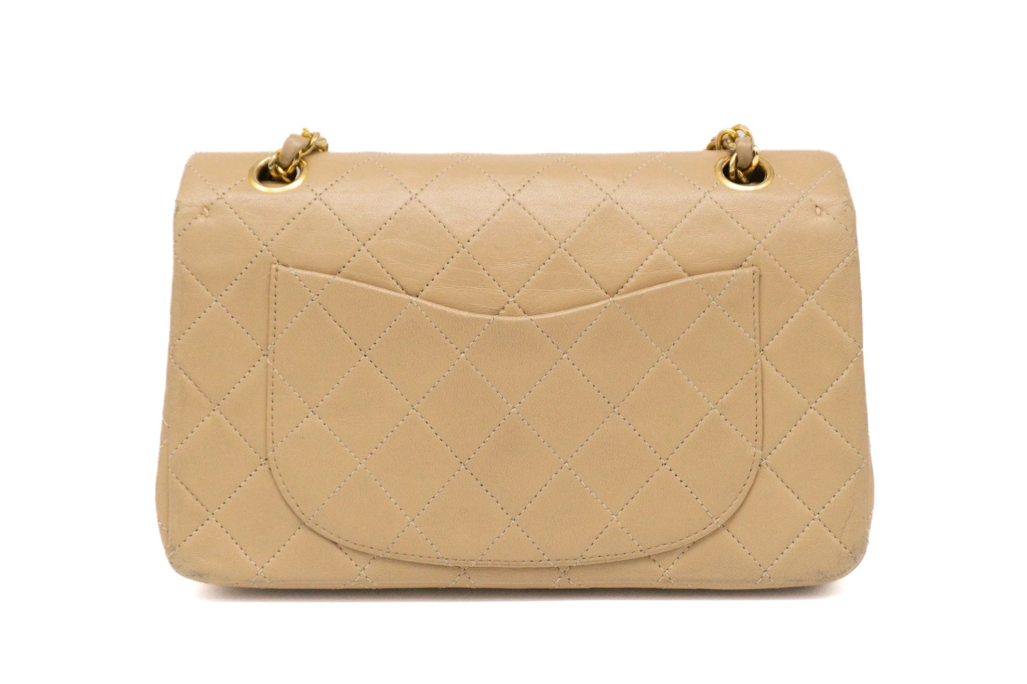 Chanel Small Classic Flap in beige rear view