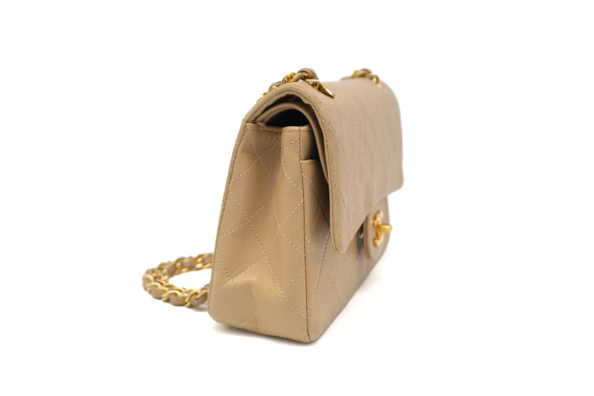 Chanel Small Classic Flap in beige side view right