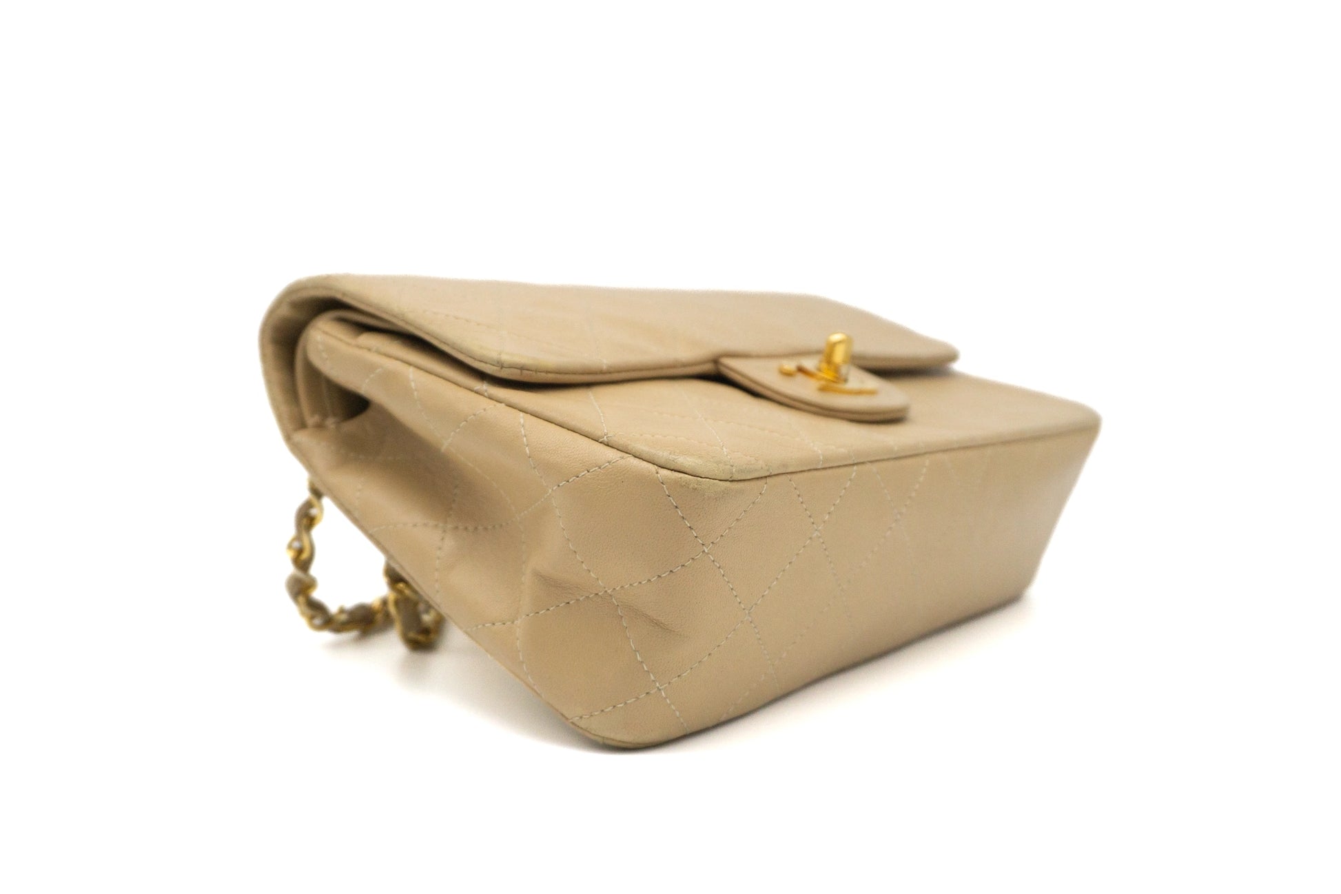Chanel Small Classic Flap in beige bottom view right