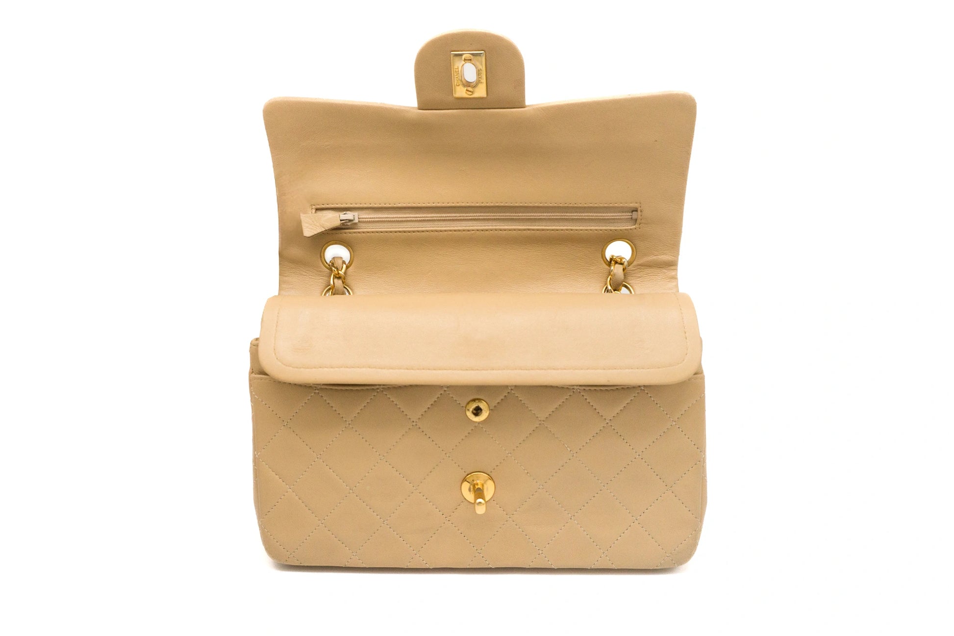 Chanel Small Classic Flap in beige outer flap