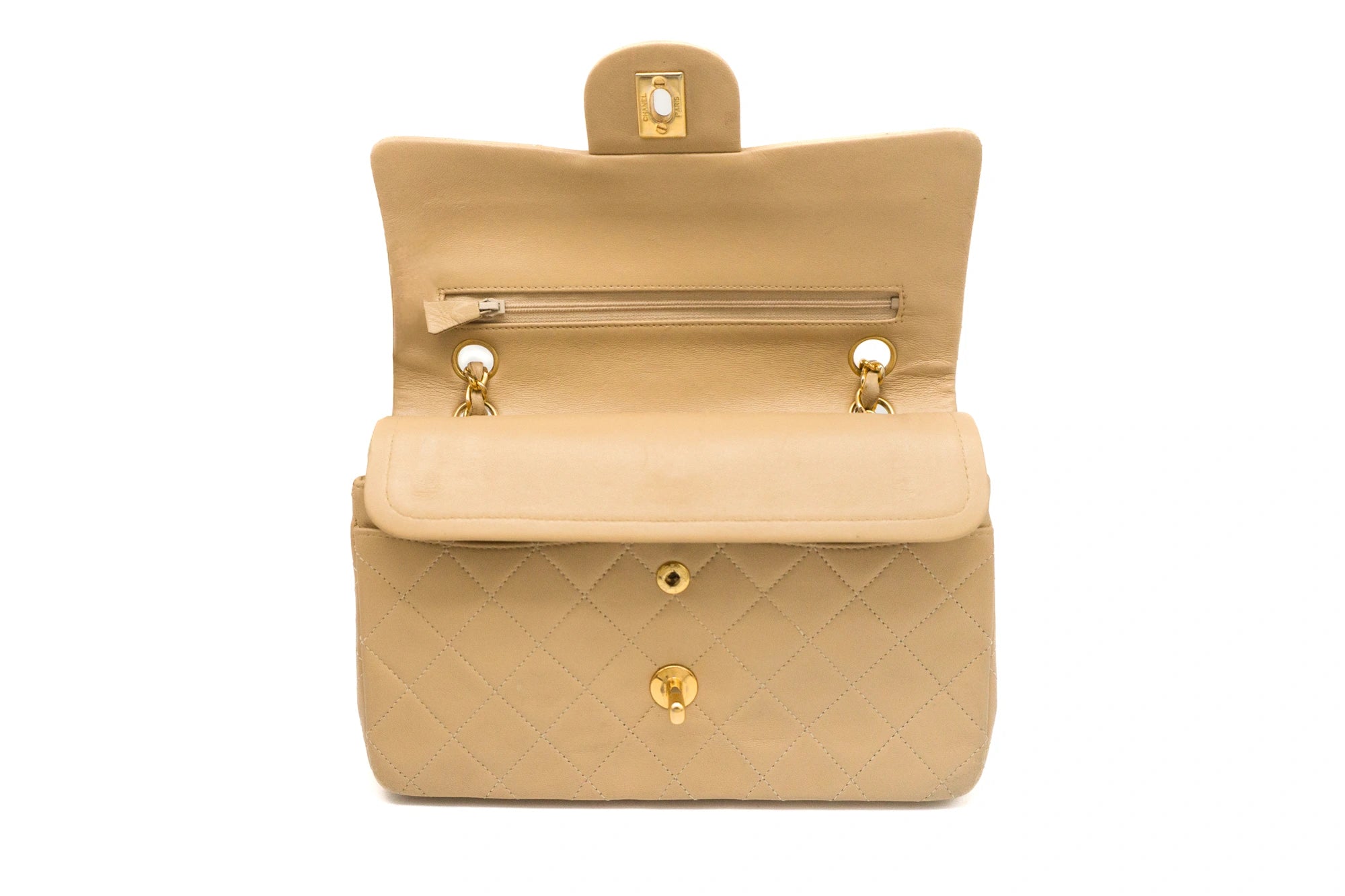 Chanel Small Classic Flap in beige outer flap