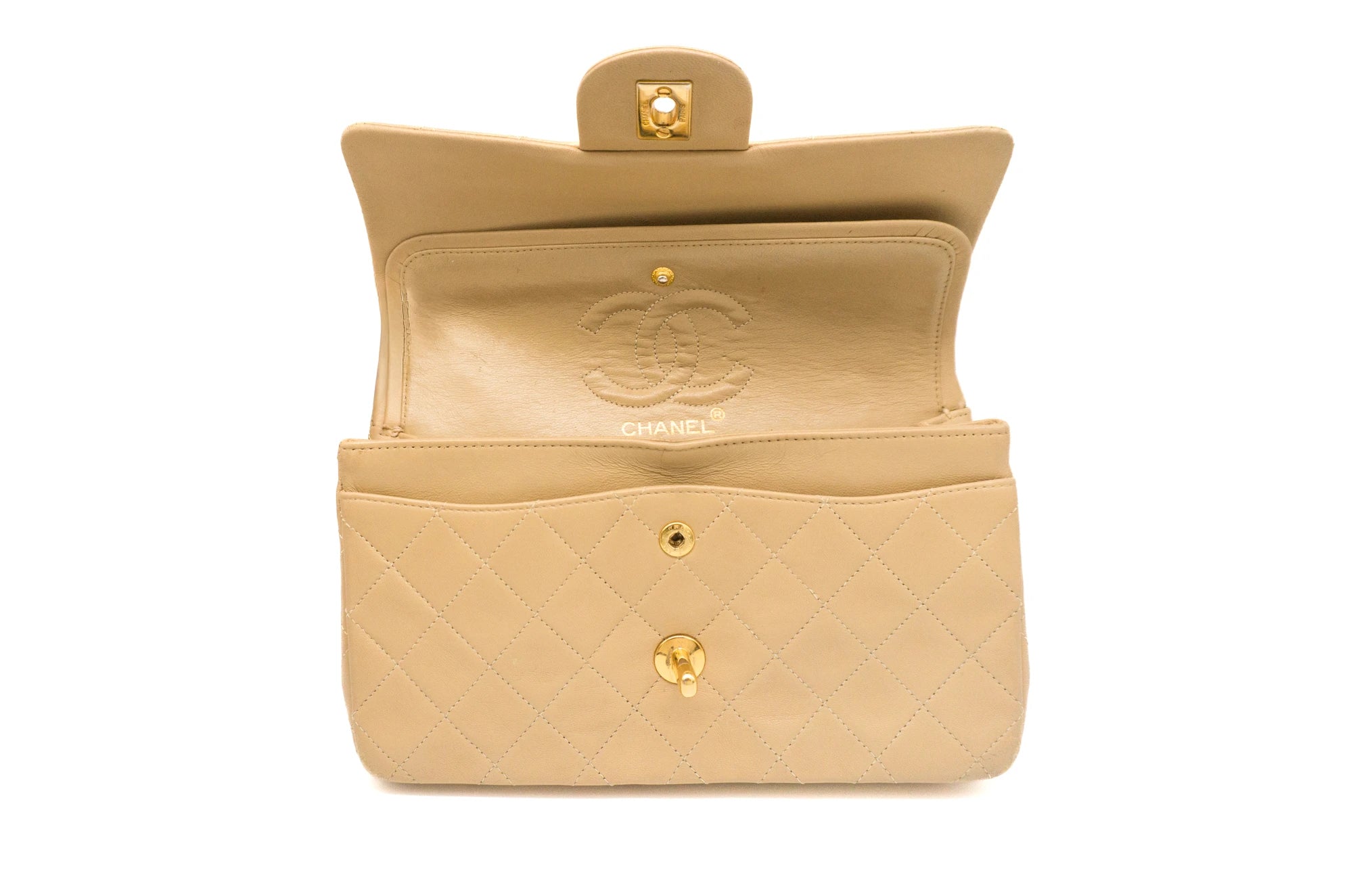 Chanel Small Classic Flap in beige inner flap