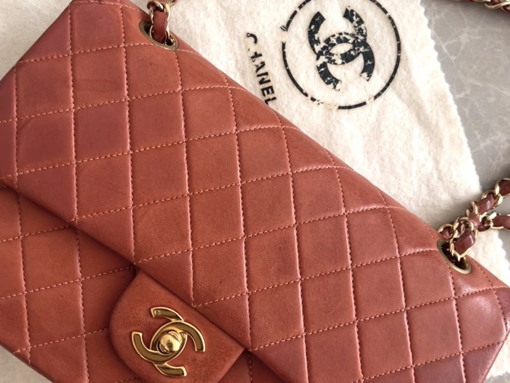 red chanel classic flap on white dustbag